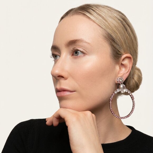 Miu Miu Jewelry - Miu Miu Silvertone Pink Crystal Embellished Hoop Earrings